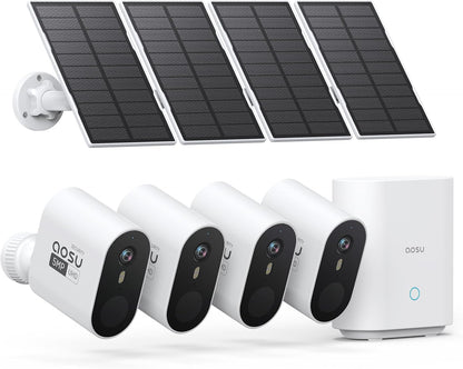 AOSU 5MP/3K Solar Security Cameras System 2-Kit, No Monthly Fee, 32GB Homebase Local Storage, 166° Ultra-Wide Angle Security Camera Wireless Outdoor, Forever-Solar Powered, Color Night Vision
