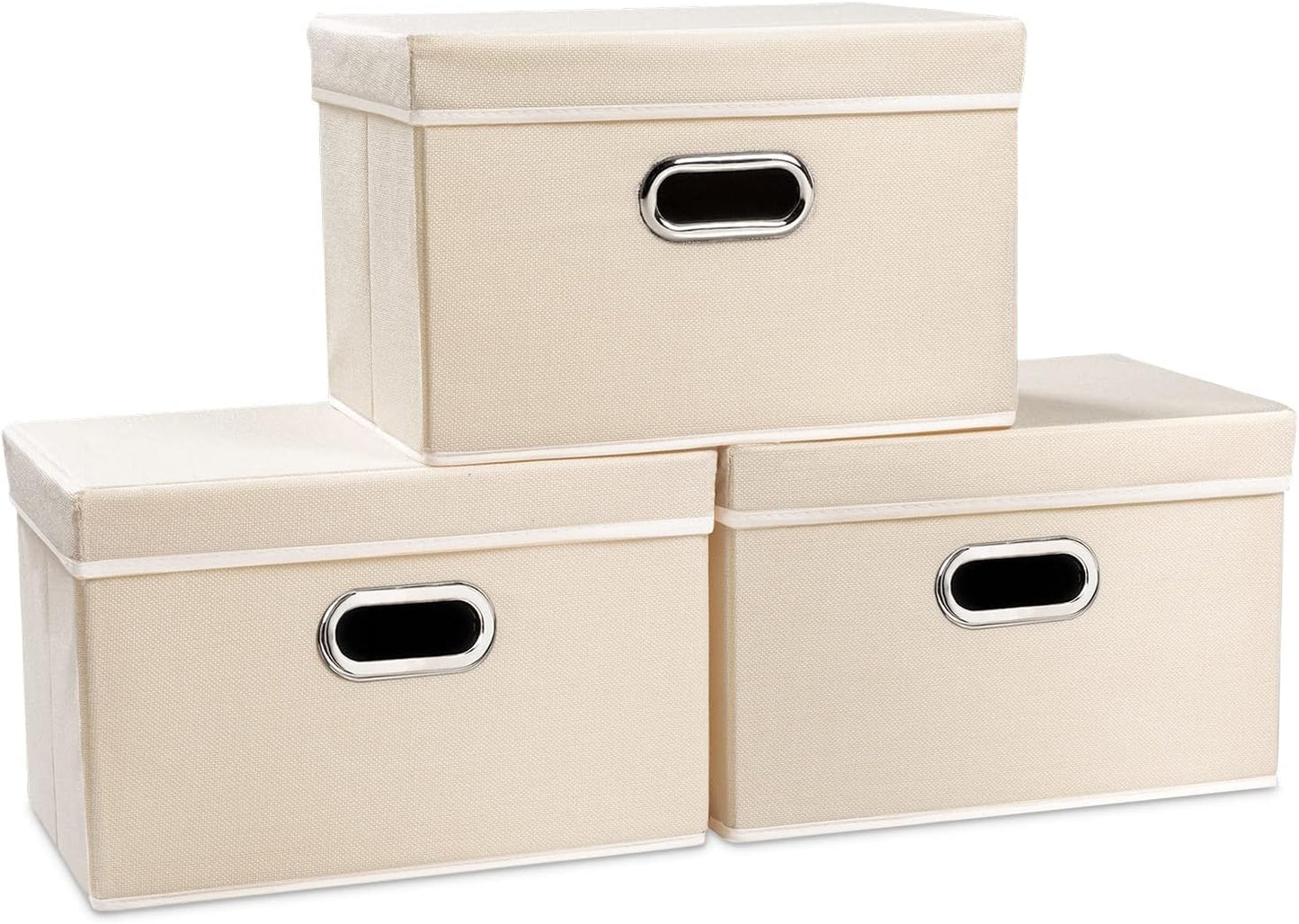 PRANDOM Large Foldable Storage Bin with Lid [1-Pack] Linen Fabric Decorative Storage Box Organizer Containers Basket Cube with Handles Divider for Bedroom Closet Office Living Room (17.7x11.8x11.8")