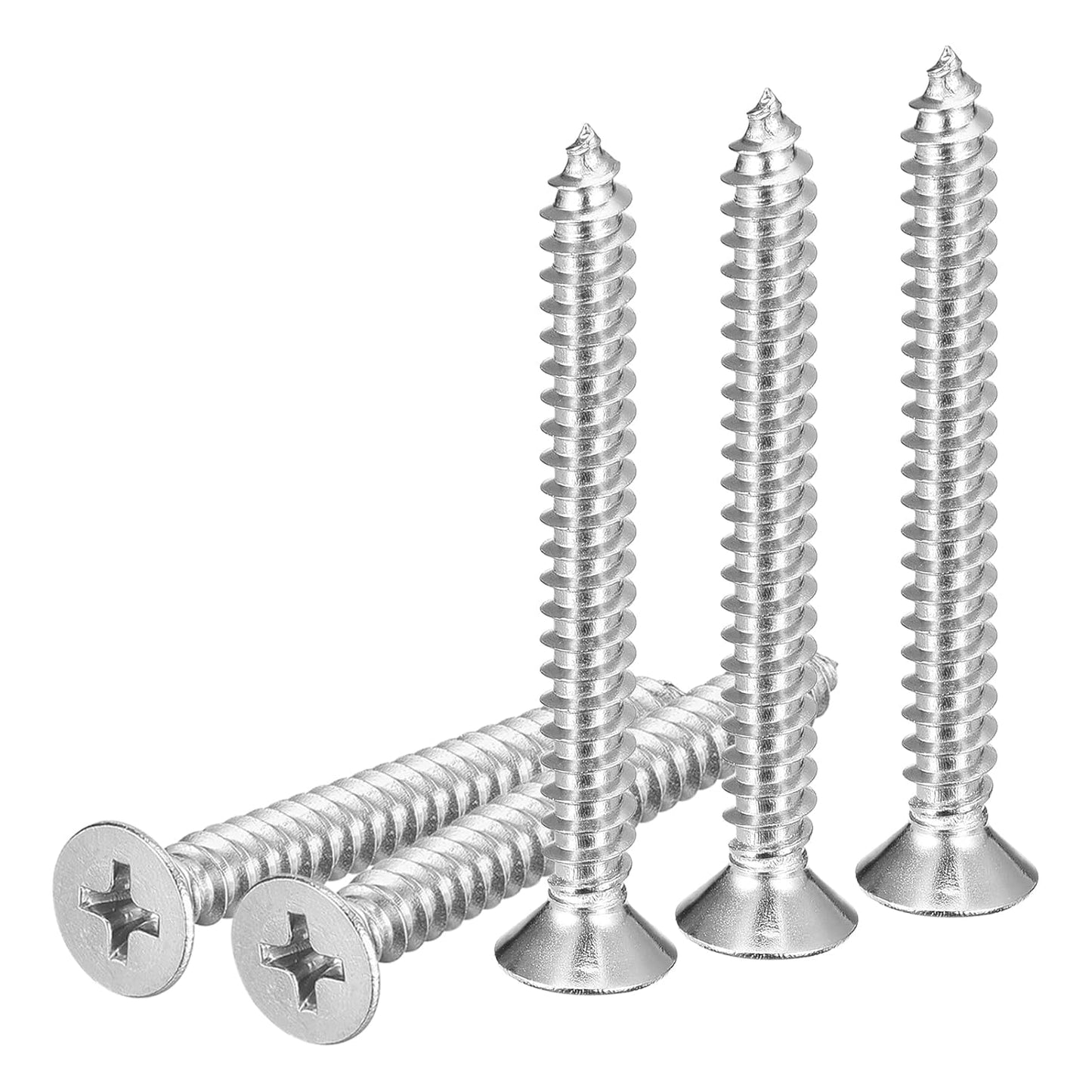DTGN 100Pcs #8x1 Flat Head Wood Screws, 304 Stainless Steel Phillips Self Tapping Screws - Good for Woodworking, Furniture - Silver