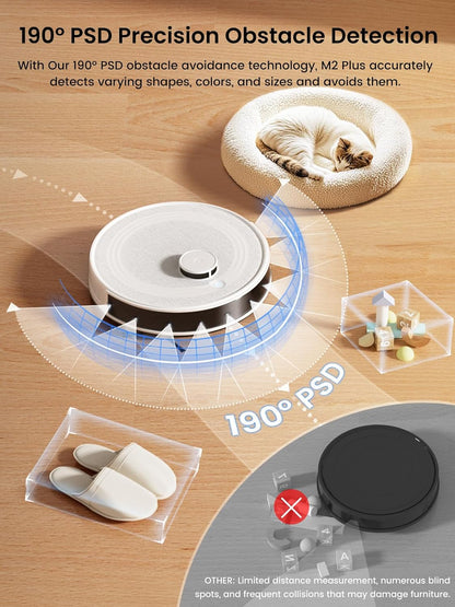 Lefant M2 Plus Robot Vacuum and Mop Combo,190° PSD Obstacle Avoidance,LIDAR Navigation,6000Pa Powerful Suction,40-Day Capacity, Perfect for Pet Hair,140 Min Runtime, WiFi/App/Alexa