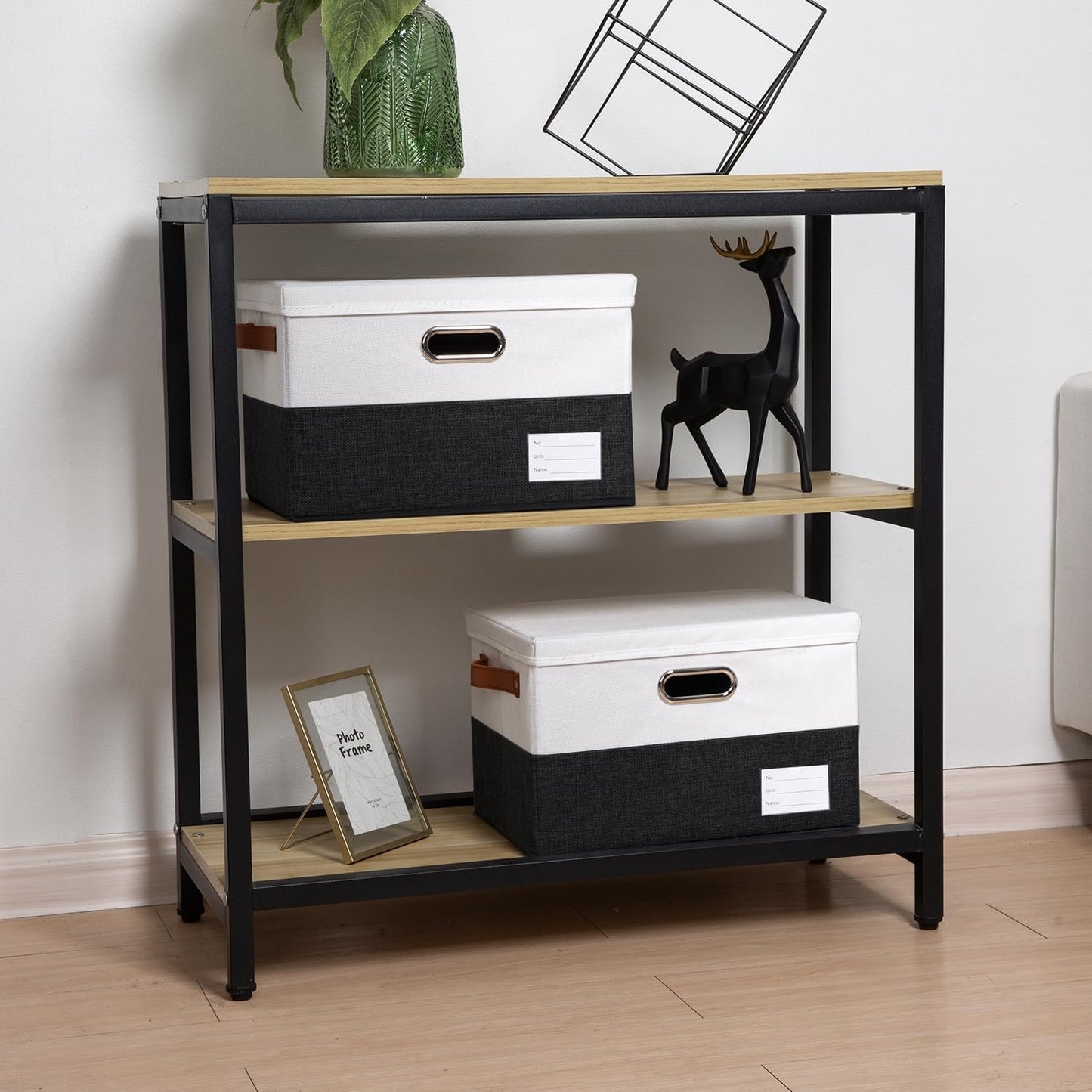 PRANDOM Large Foldable Storage Bin with Lid [1-Pack] Linen Fabric Decorative Storage Box Organizer Containers Basket Cube with Handles Divider for Bedroom Closet Office Living Room (17.7x11.8x11.8")