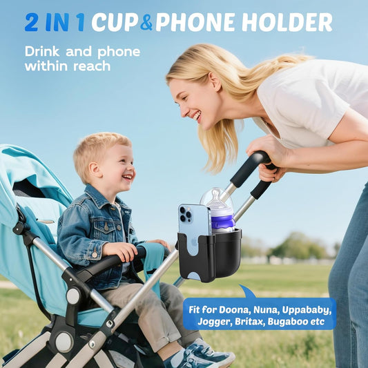 Guiseapue Stroller Cup Holder with Phone Holder: Cup Holder for Walker, Wheelchair/Stroller Accessories for Uppababy, Nuna, Doona, Rollator, Bike, Scooter, Baby Travel Essential