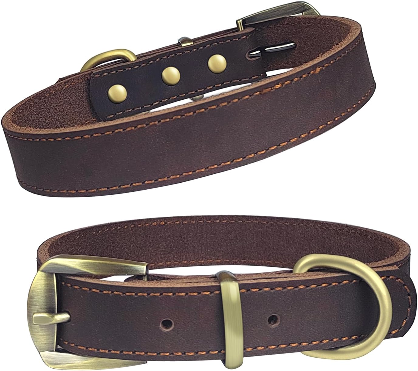 QRDA Leather Dog Collar Brown Dog Training Collar Heavy Duty Premium Leather Dog Collar Dog Collars for Medium/Large Dogs