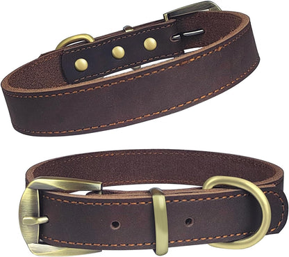 QRDA Leather Dog Collar Brown Dog Training Collar Heavy Duty Premium Leather Dog Collar Dog Collars for Medium/Large Dogs