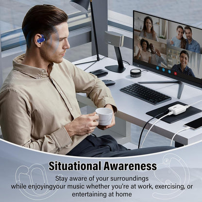 Open Ear Headphones, Bluetooth 5.4 Earphones 36H Playtime Air Conduction Headphones with Mic, Adjustable Earhook Earbuds with ENC Clear Calls/LED Display, IPX7 Waterproof Open Ear Earbuds Dark Purple