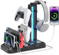 RGB Headset Stand with Phone Holder and Controller Storage | Rotating Headphone Hanger with Wireless Charging & USB Ports - PuriLite