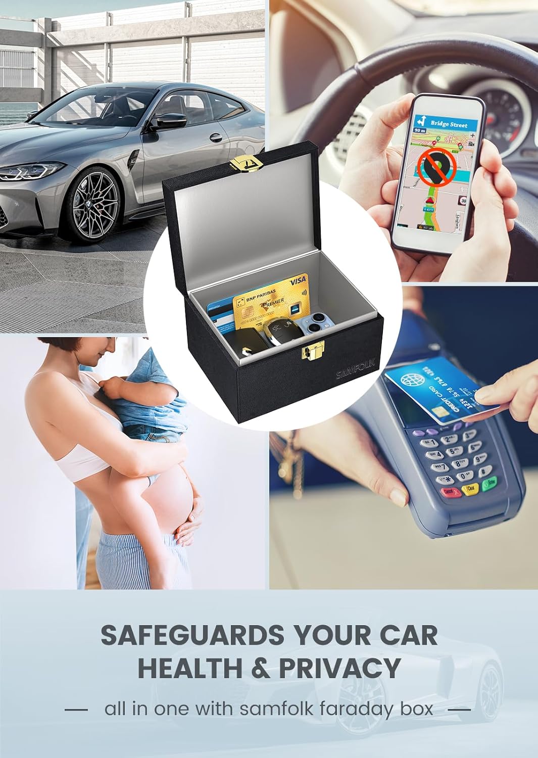 Samfolk Faraday Box with Faraday Pouchs, Faraday Box for Car Keys,RFID Key Fob Protector Anti-Theft Key Fob Box, Anti-Theft Cages for Car Keys, Phone and Credit Card
