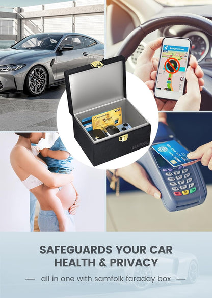 Samfolk Faraday Box with Faraday Pouchs, Faraday Box for Car Keys,RFID Key Fob Protector Anti-Theft Key Fob Box, Anti-Theft Cages for Car Keys, Phone and Credit Card