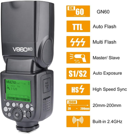 GODOX V860II-C Kit E-TTL High-Speed Sync 1/8000s 2.4G GN60 Li-ion Battery 1.5s Recycle Time Camera Flash Speedlite Light for Canon EOS Cameras (V860II-C)