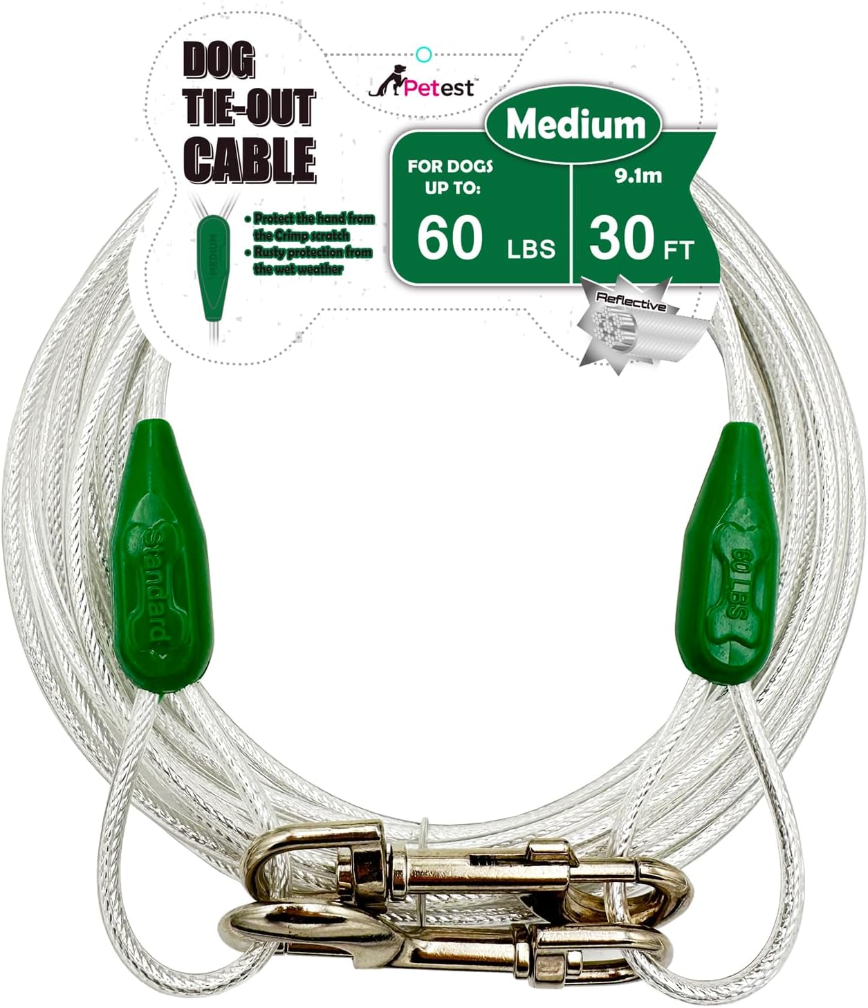 Petest 25ft Reflective Tie-Out Cable for Small Dogs Up to 35 Pounds