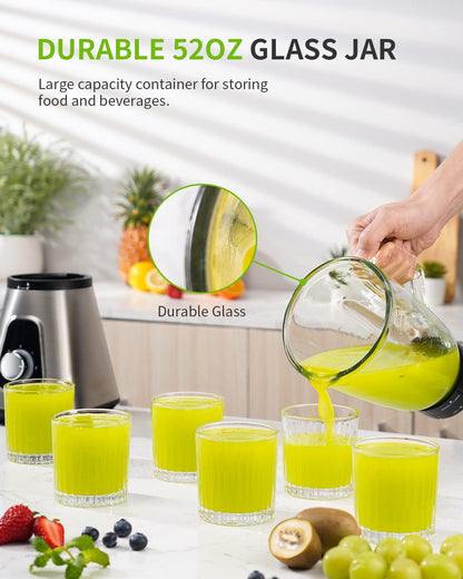 SHARDOR 1200W Blender for Smoothies, Countertop Blender Combo, 52oz Glass Jar, 22oz Travel Cup, 3 Adjustable Speed for Frozen Fruit Drinks, Smoothies, Sauces, Shakes, Silver