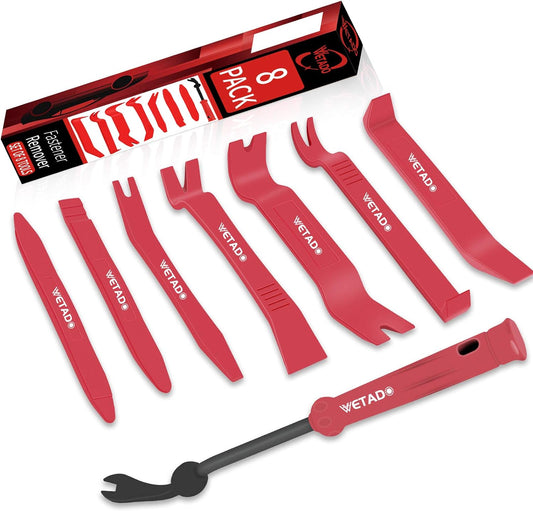 Wetado Trim Removal Tool, Car Upholstery Repair Kit, Car Door Audio Panel Trim Removal Set, Fastener Terminal Remover Tool Set Clips Pry Kit Auto Clip Pliers (8PCS Red) - PuriLite