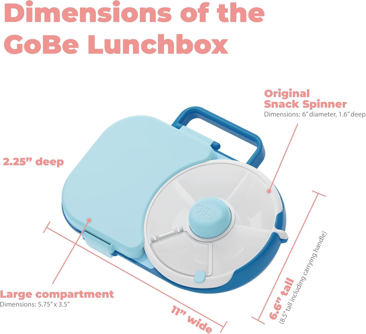 GoBe Kids Lunchbox - Reusable Snack Container with 5 Compartment Dispenser and Lid | BPA and PVC Free | Dishwasher Safe | No Spill, Leakproof