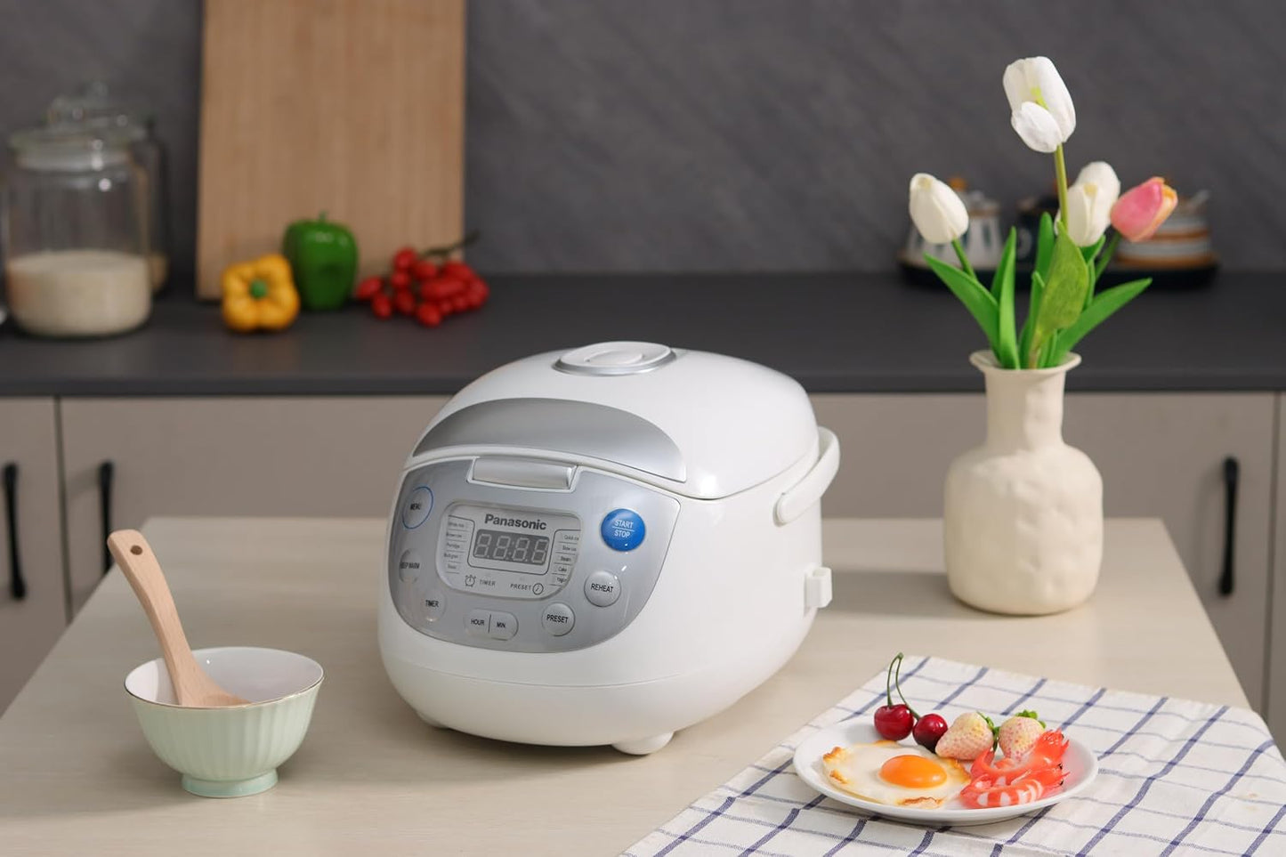 Panasonic SRZC123L Rice Cooker, 6-Cup Uncooked/12-Cup Cooked, Fuzzy Logic Microcomputer, Thick Non-Stick Aluminum Pan, Detachable Inner Lid, 10 Programs, Auto Keep Warm, Keep Warm, White