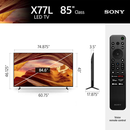 Sony 65 inch X77L LED 4K Ultra HD HDR Smart Google TV with Google Assistant and Exclusive Features for PlayStation 5 (KD65X77L) - 2023 Model