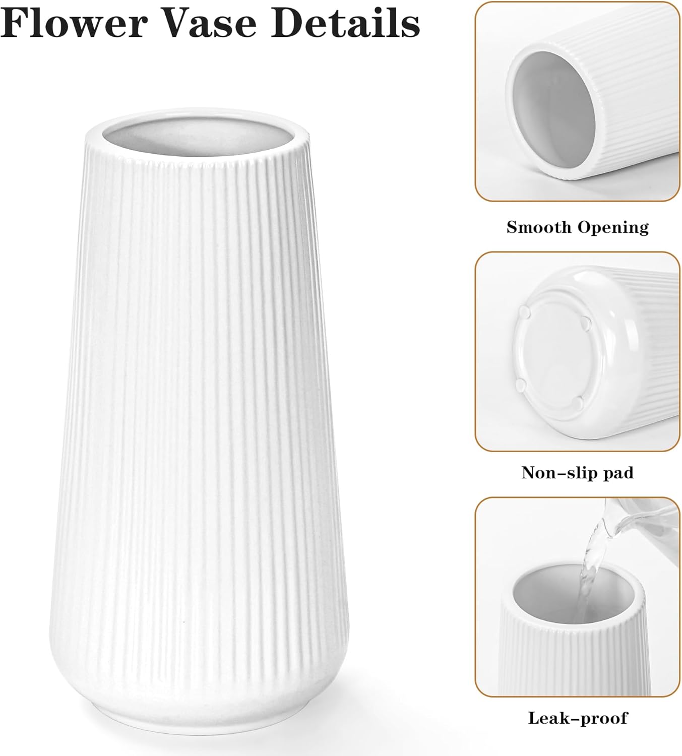 White Ceramic Vase, GUKJOB Small Cute Flower Vase for Pampas Grass, Home, Living Room, Dining Table, Farmhouse, Office Decor, Bedroom, Table, and Kitchen Shelf (White)