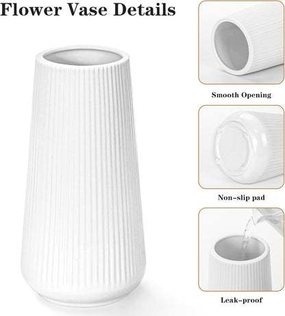 White Ceramic Vase, GUKJOB Small Cute Flower Vase for Pampas Grass, Home, Living Room, Dining Table, Farmhouse, Office Decor, Bedroom, Table, and Kitchen Shelf (White)