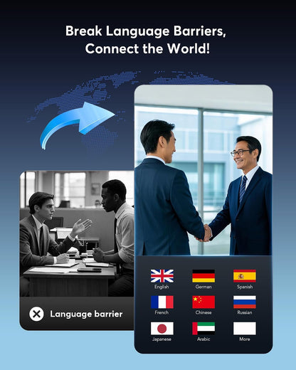 Real-Time AI Translation Earbuds - 198 Languages 3-in-1 Translating Device, Écouteurs traducteurs Anglais-français, Clear Voice Translation Headphones with Charging Case for Travel & Learning Black