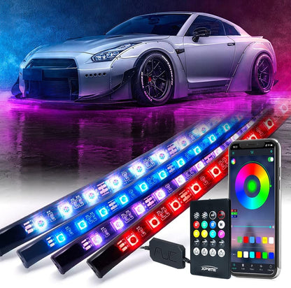 4PCS RGB Car Underglow Lights Kit with Bluetooth & Remote Control, Music Sync Neon Accent LED Strip Lights for Cars, SUVs, Trucks, Vans, and Jeeps - PuriLite