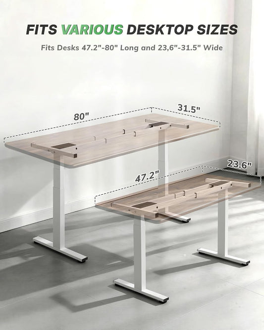 TOPSKY Dual Motor 3-Stage Standing Desk Frame, Electric Height Adjustable Sit Stand Desk Base, Heavy Duty 300 lb Capacity, Fits up to 80” Table Tops, White Frame Only