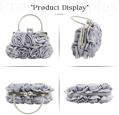 JAMBHALA Women Evening Clutch Bag Floral Satin Purses with Detachable Strap for Wedding, Party, Prom