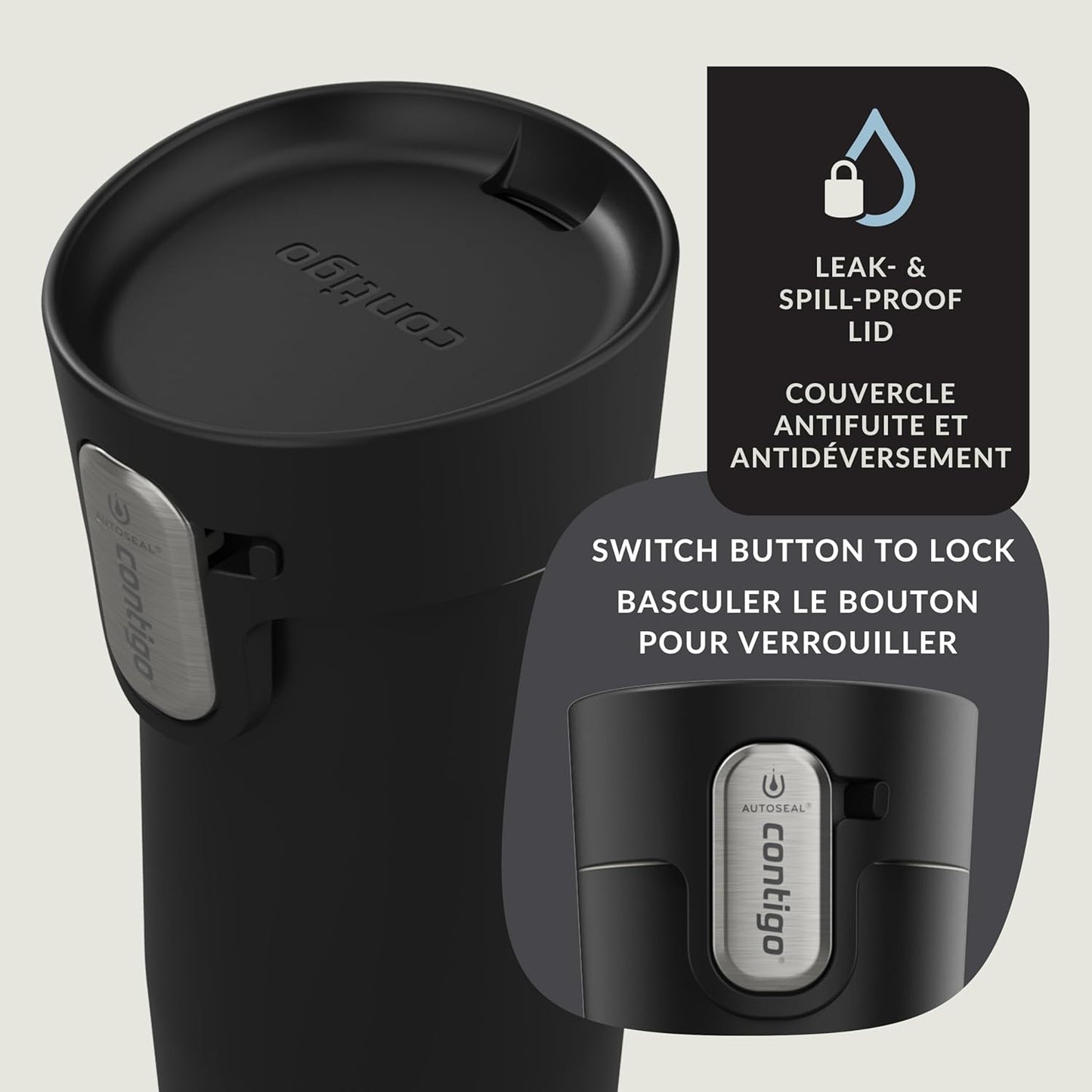 Vacuum Insulated Stainless Steel Travel Mug with Spill-Proof Lid and Tea Bag Hook – Reusable Coffee & Tea Cup, 12 oz, Black, Keeps Drinks Hot Up to 8 Hours - PuriLite