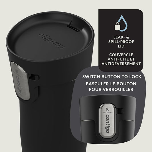 Vacuum Insulated Stainless Steel Travel Mug with Spill-Proof Lid and Tea Bag Hook – Reusable Coffee & Tea Cup, 12 oz, Black, Keeps Drinks Hot Up to 8 Hours - PuriLite