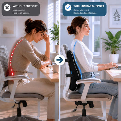 QUTOOL Lumbar Support Pillow for Office Chair, High-Density Memory Foam Back Cushion with Dual Adjustable Straps, Breathable 3D Mesh Cover, Ergonomic Back Support for Everyday Sitting