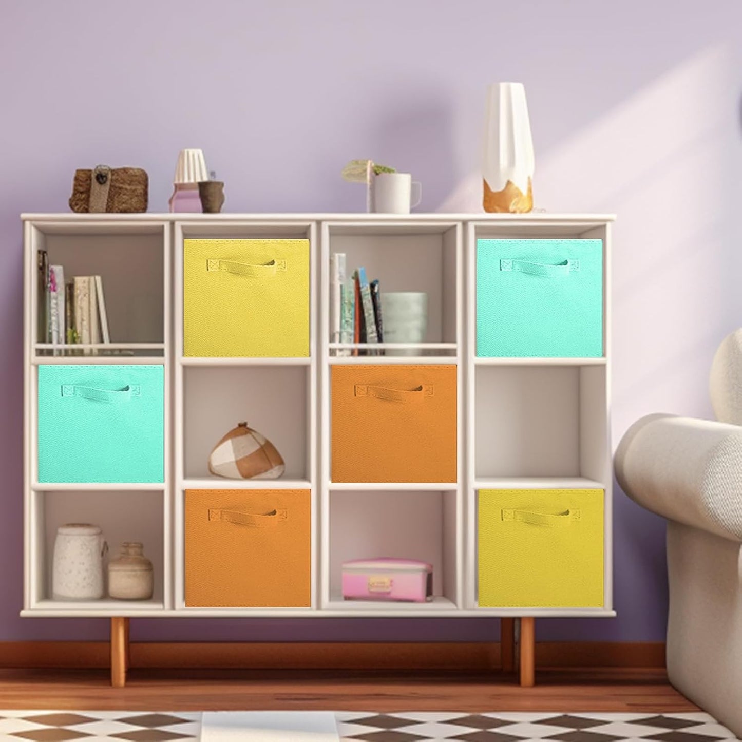 ShellKingdom Storage Bins, Foldable Fabric Storage Cubes And Cloth Organizer Drawer For Closet And Toys, 6 Pack (Lavender+Light Blue+Pink)