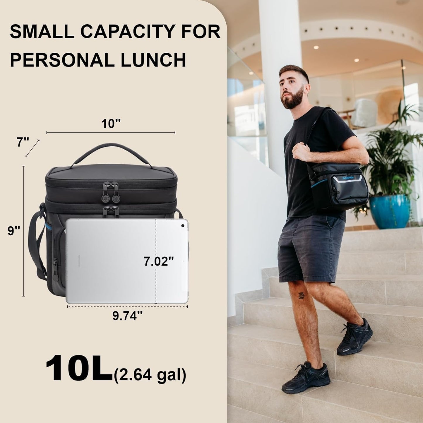 EVERFUN Cooler Bag Insulated Beach Cooler Lunch Bag Box for Men Women Dual Compartments Collapsible Waterproof Leak-Proof for Travel Work Picnic