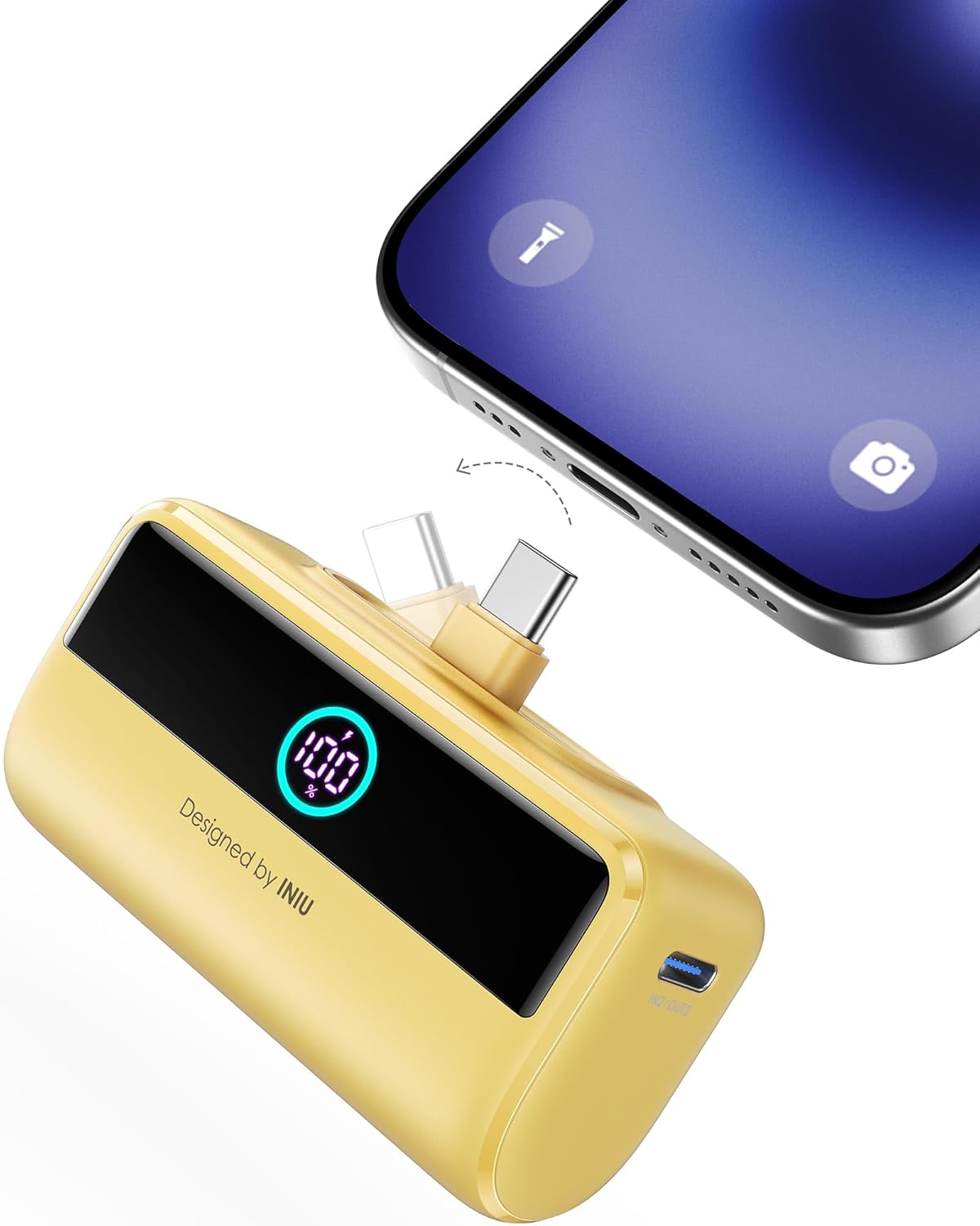 INIU Compact Portable Charger, 5500mAh Power Bank with Build-in USB-C Connector, 22.5W PD Fast Charging Powerbank, Family Flight Cruise Ship Essential Phone Charger for iPhone 16 15 Samsung, Orange