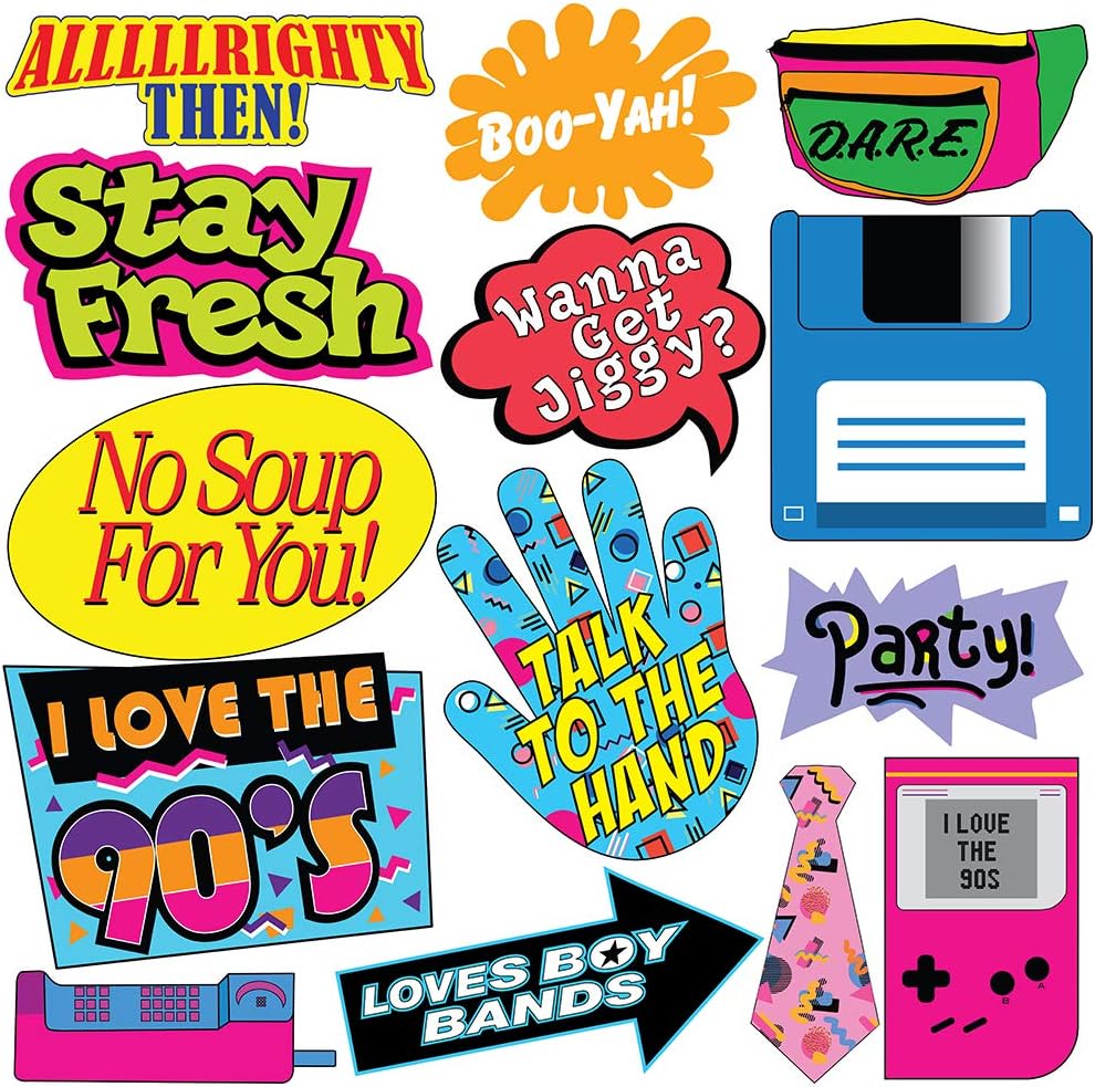 Throwback 90s Photo Booth Props - 40 Pieces - Funny 1990s Theme Party Supplies, Decorations and Gifts