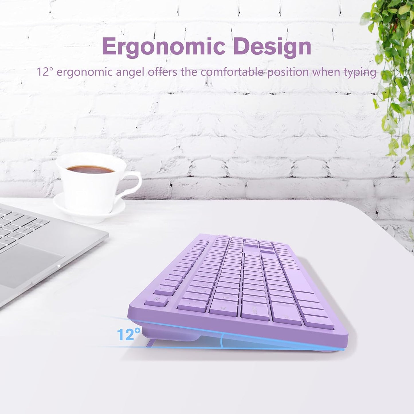 LeadsaiL Wireless Keyboard | Ergonomic Keyboard | Full-Sized Keyboard | Noiseless Keyboard | 2.4GHz Wireless Keyboard | USB Keyboard - PuriLite