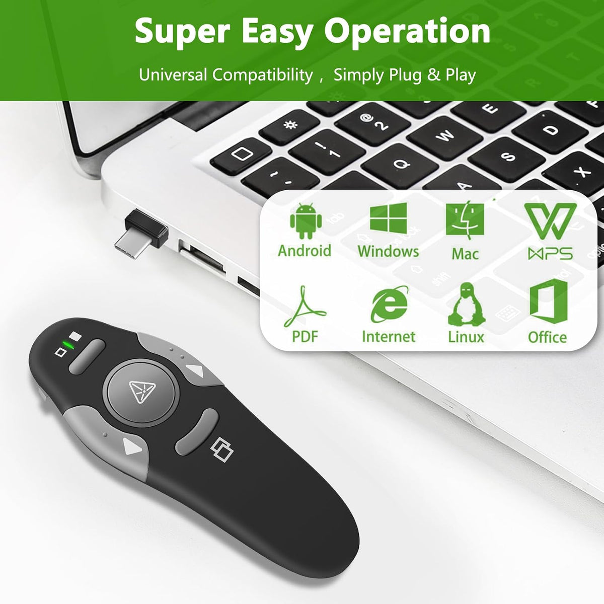 USB-c Presentation Clicker Remote,Wireless Presenter,Red Pointer 2.4GHz PowerPoint Clicker,Slide Advancer for Classroom,Office,Meeting,Support Mac/ Windows/Laptop/PPT,Teacher must Haves