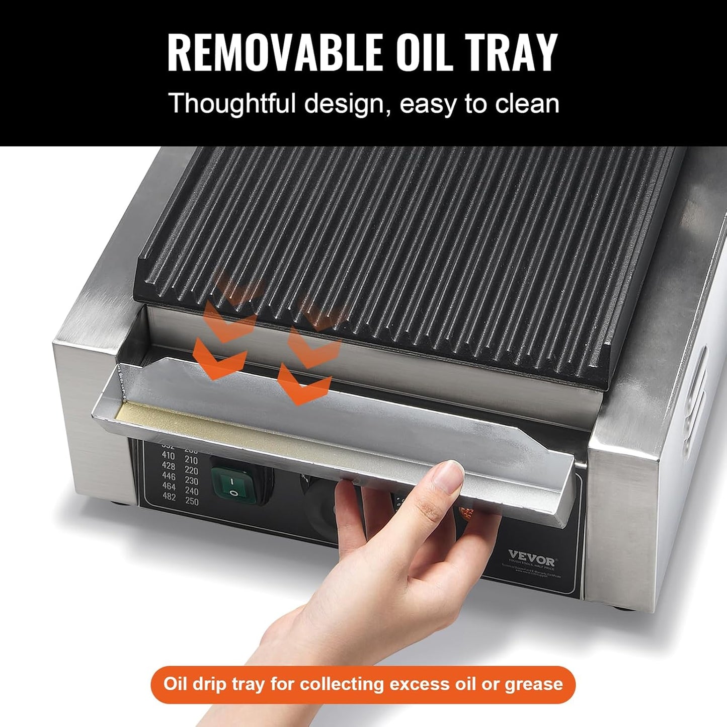VEVOR 7 IN 1 Electric Contact Grill,1800W Indoor Panini Press Griddle,Stainless Steel Teppanyaki Grill with Nonstick&Removable Iron Plate, 0-446℉ Adjustable Temp Control,LCD Display,110V