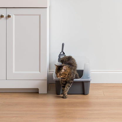 IRIS USA Top Entry Cat Litter Box with Scoop - Large - Stylish Enclosed Round Oval Kitty Dog Proof Box, Litiere Pour Chat Bac - White/Beige