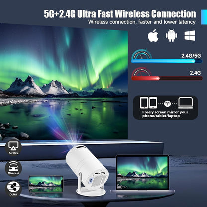 Mini Projector 1080P Supports WiFi 6, BT5.2, 【Built-in Apps】 Portable Phone Projector with Auto Keystone Correction, 270° Rotation, 1080P Display Movie Projector Compatible with HDMI, USB, Smartphone