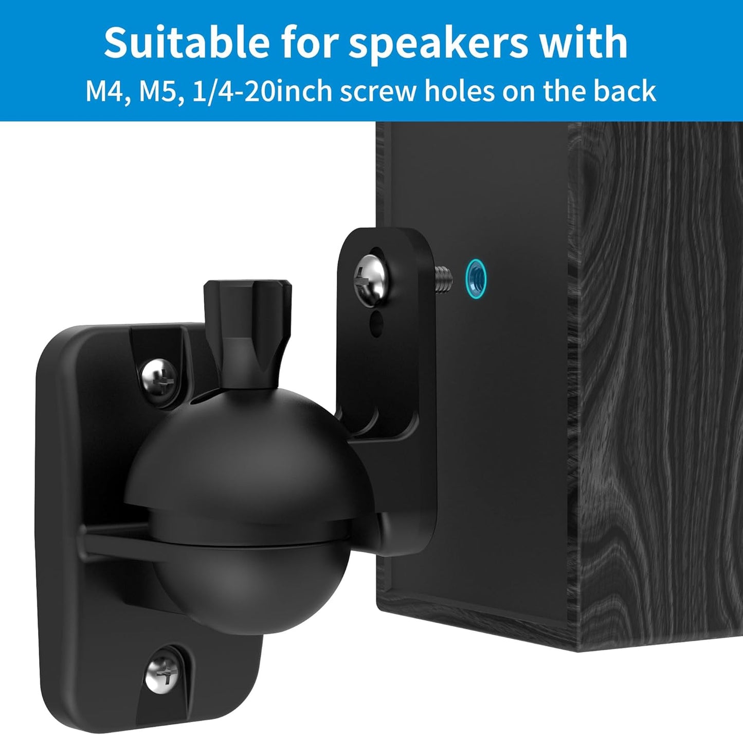 PlusAcc Speaker Wall Mount Brackets – Surround Sound Speaker Wall Mounts with 20° Tilt & 80° Swivel, Bookshelf Speaker Wall Screws Mounts, Holds Up to 7.7 lbs, Space-Saving Design (2-Pack, Black)