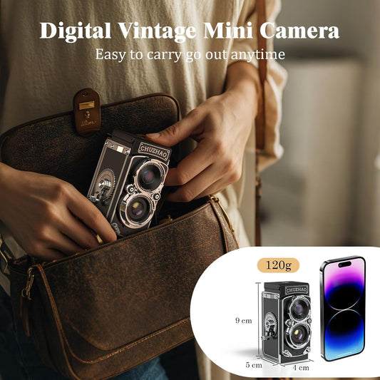 Vintage Mini Digital Camera,1080P FHD Video 12MP Autofocus Vlogging Camera with 16 GB Card, Black and White Filter, Point and Shoot Digital Camera for Beginners Teens Adults Kids - PuriLite
