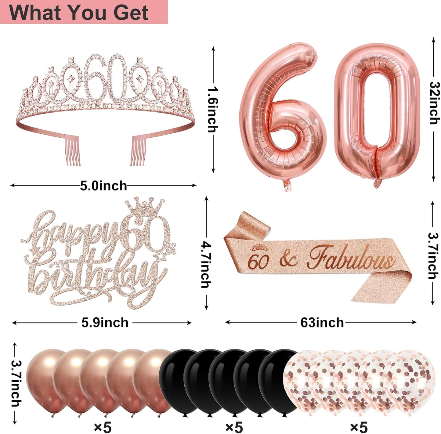 40th Birthday Decorations for Women,32pcs 40th Birthday Party Decorations,Including Backdrop, Crown,Sash,banner, Hanging Swirl,Cake Topper,balloons,Paper Fans,Anniversary Card and paper fans