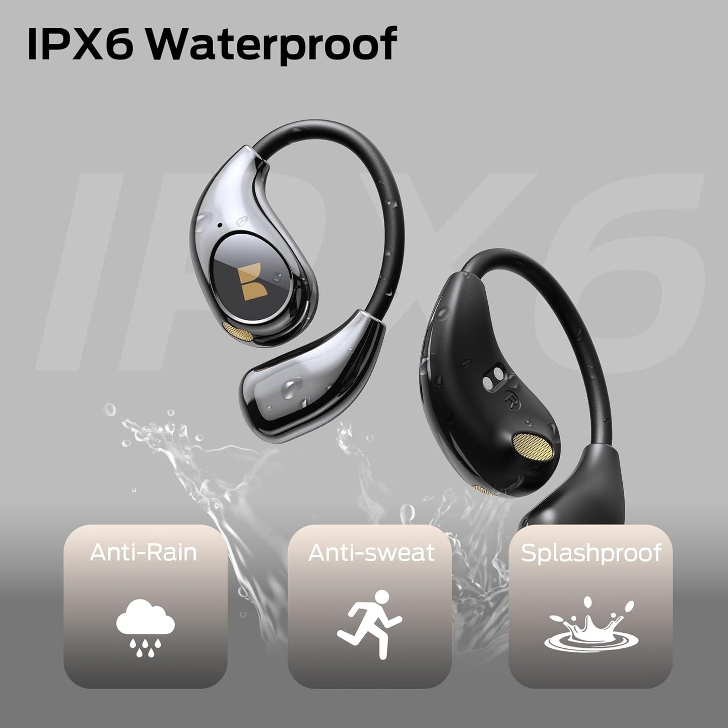 Monster Open Ear AC510 Earbuds, Bluetooth6.0 Wireless Earbuds, Stereo Sound Ear Buds with AI Intelligent Noise Reduction, Type-C Charging, Touch Control, 30H Playback, IPX6 Waterproof Earphones(Black)