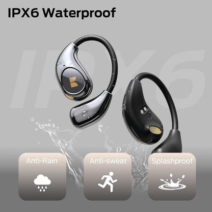 Monster Open Ear AC510 Earbuds, Bluetooth6.0 Wireless Earbuds, Stereo Sound Ear Buds with AI Intelligent Noise Reduction, Type-C Charging, Touch Control, 30H Playback, IPX6 Waterproof Earphones(Black)