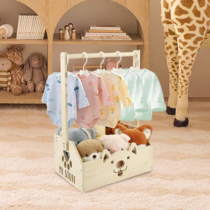 Wooden Baby Storage Organizer | Nursery Basket with 5 Hangers