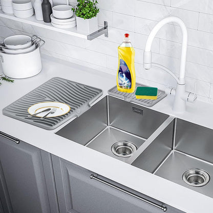 TIKNIK Silicone Dish Drying Mat for Kitchen Counter, Dish Drying Pad, Non-Slip Drain Pad with Built-in Drain, Heat Resistant Stone Drying Mat(40 L x 33 W cm, Grey)