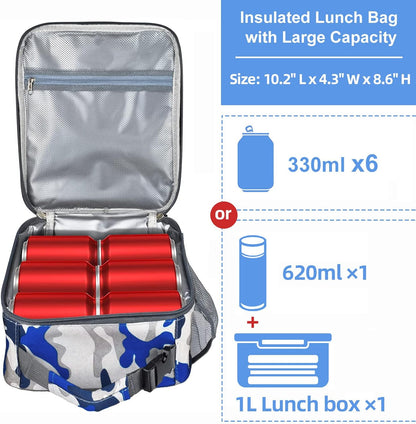 Insulated Lunch Bag, Leakproof Portable Lunch Box for Women Men Boys Girls, Large Capacity Cooler Bag with Handle and Bottle Pocket for Office School Camping Hiking Outdoor Beach Picnic (Black)