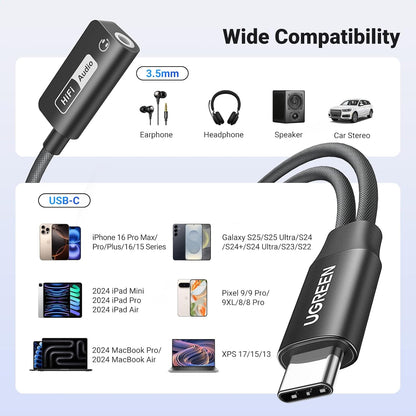 UGREEN Magnetic USB C to 3.5mm Audio Adapter and Charger 2 in 1 Hi-Res 32Bit/384KHz Aux to USB C with PD 60W Fast Charging Dongle Cable for iPhone 15 Pro Max, Galaxy S24 Ultra, Pixel 8, iPad Pro/Air