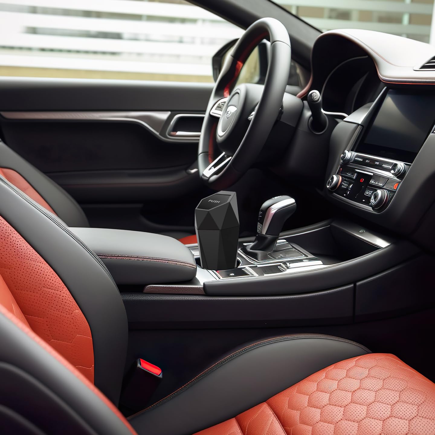 Mini Car Trash Can with Lid, 2 Pack Cup Holder Garbage Bin, Leakproof Press-Top Car Trash Can for Interior, Small Portable Trash Bin for Car, Home, Office – Black - PuriLite