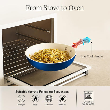 Gotham Steel 15 Pc Ceramic Pots and Pan Set, Non Stick Cookware Set with Steamer and Cooking Utensils, Non Toxic PFOA PFOS Free, Gold Stay Cool Handles, Oven and Dishwasher Safe