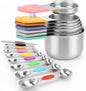 Magnetic Measuring Cups and Spoons Set-Heavy Duty 304 Stainless Steel，Double Measurement Markings，Set of 16 with Leveler for Measure Dry and Liquid Ingredients