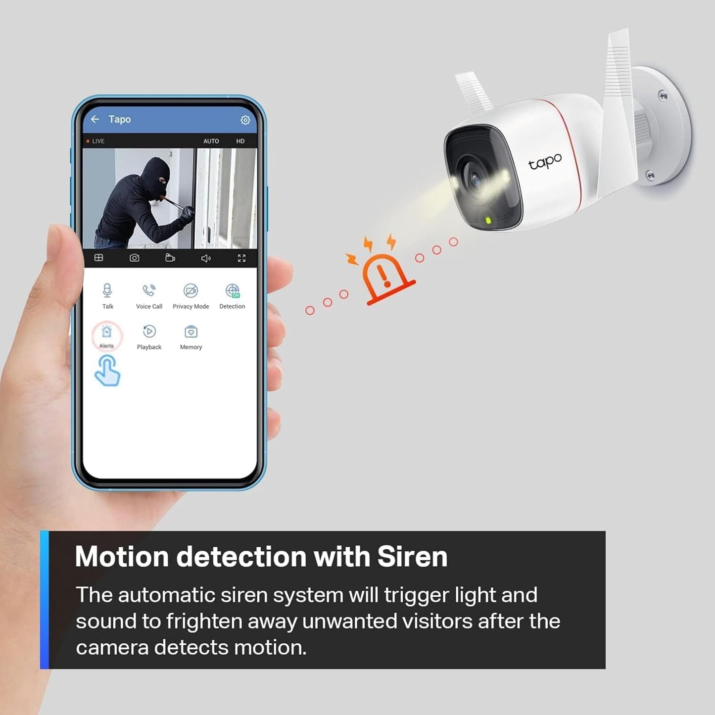 TP-Link Tapo 2K 4MP QHD Security Camera Outdoor Wired, Built-in Siren w/Startlight Sensor, IP66 Weatherproof, Motion/Person Detection, Works with Alexa & Google Home (Tapo C320WS)